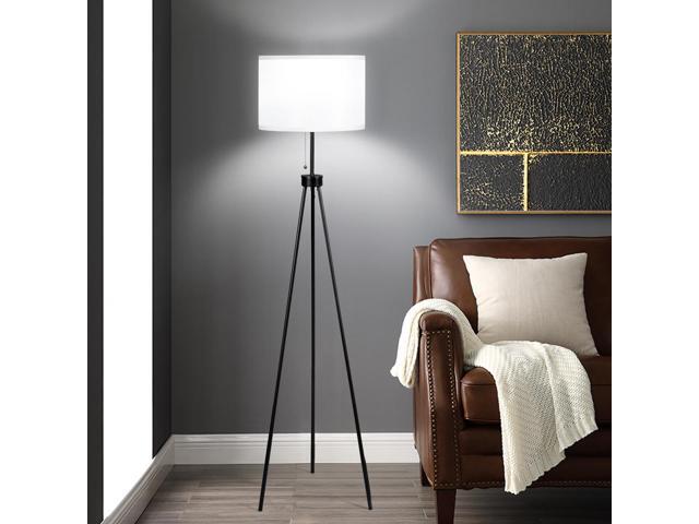 Modern Metal Tripod Floor Lamp White Fabric Shade w/ Chain Switch Home & Office