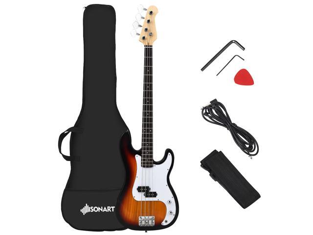 Sonart Full Size Electric Bass Guitar 4 String with Strap Bag Amp Cord Yellow