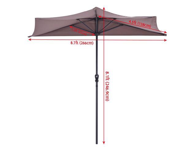 9Ft Half Round Umbrella Patio Bistro Wall Balcony Door Window Sun Shade Tan