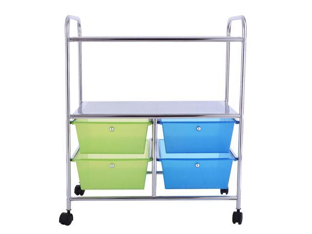 Costway 4 Drawers Rolling Storage Cart Metal Rack Shelf Home Office Furniture 2 Shelves
