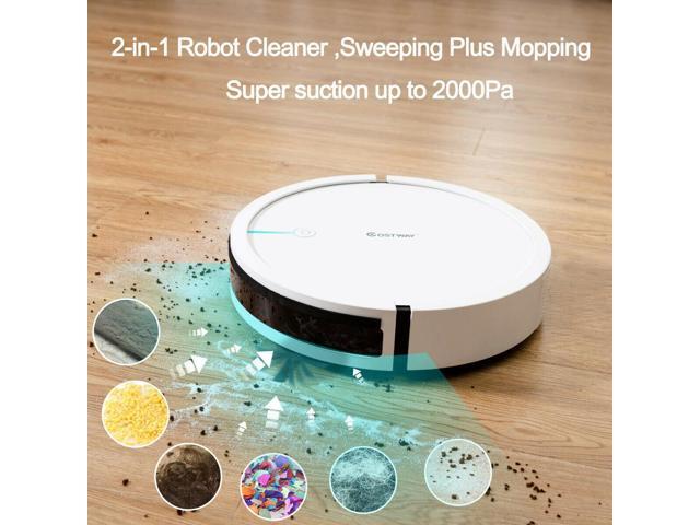 Costway Robot Vacuum Cleaner 2000Pa Strong Suction Filter Auto Self-Charging White