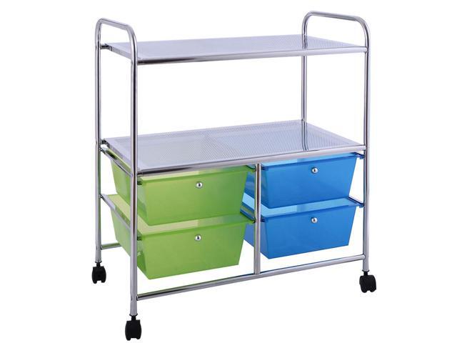 Costway 4 Drawers Rolling Storage Cart Metal Rack Shelf Home Office Furniture 2 Shelves