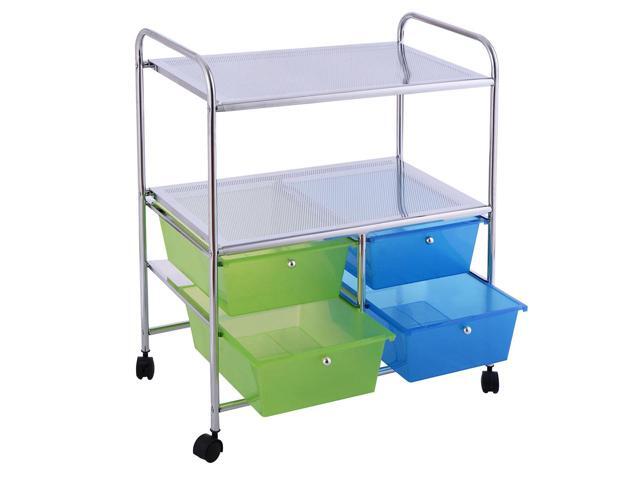 Costway 4 Drawers Rolling Storage Cart Metal Rack Shelf Home Office Furniture 2 Shelves