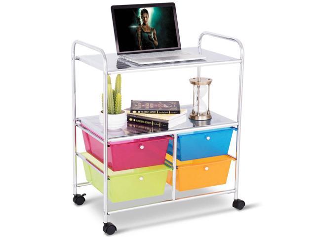Costway 4 Multifunctional Drawers Rolling Storage Cart Rack Shelves Shelf Home Office