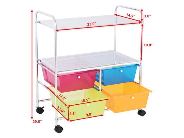 Costway 4 Multifunctional Drawers Rolling Storage Cart Rack Shelves Shelf Home Office