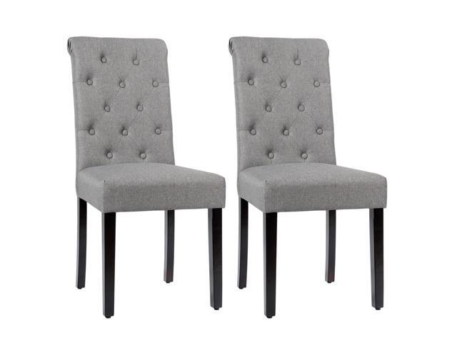 Costway Set of 2 Parsons Upholstered Fabric Chair with Wooden Legs Gray