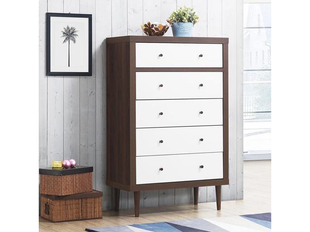 Costway 5 Drawer Dresser Wood Chest of Drawers Storage Freestanding Cabinet Organizer