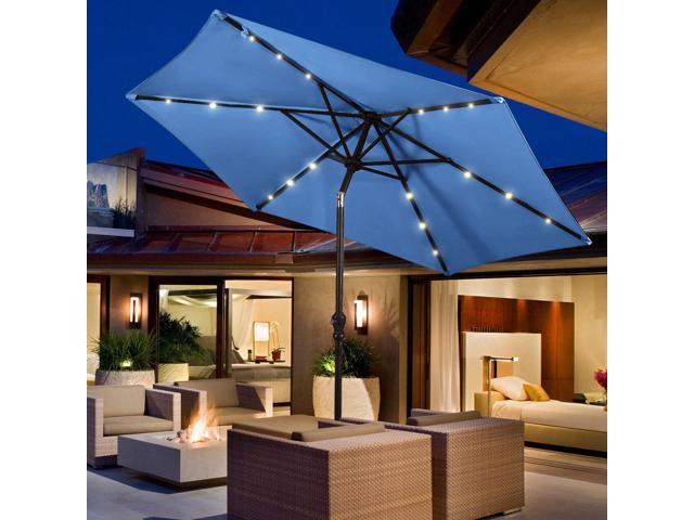 Photos - Other household accessories Costway 9FT Patio Solar Umbrella LED Steel Tilt With Crank Blue 6952938388 