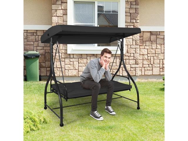 Costway Converting Outdoor Swing Canopy Hammock 3 Seats Patio Deck Furniture Black