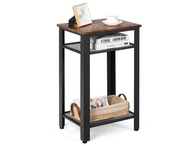 Costway 3-Tier Industrial Tall Nightstand Side End Telephone Table w/ Mesh Shelves