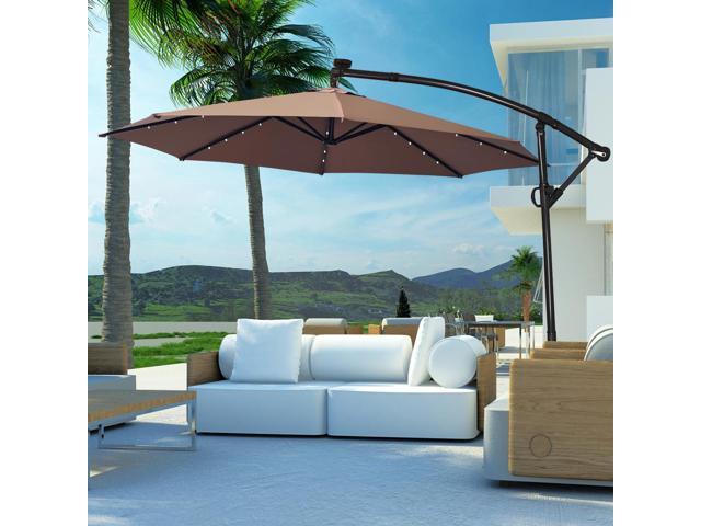 Photos - Other household accessories Costway 10FT Patio Offset Umbrella Solar LED 360degrees Rotation Brown 695 
