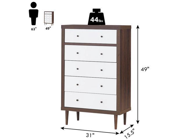 Costway 5 Drawer Dresser Wood Chest of Drawers Storage Freestanding Cabinet Organizer