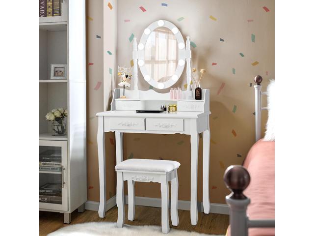 Costway Vanity Dressing Table 10 Dimmable Bulbs Touch Switch White