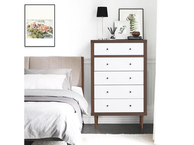 Costway 5 Drawer Dresser Wood Chest of Drawers Storage Freestanding Cabinet Organizer