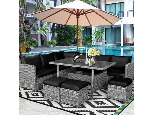 Costway 7 PCS Patio Rattan Dining Set Sectional Sofa Couch Ottoman Garden Black