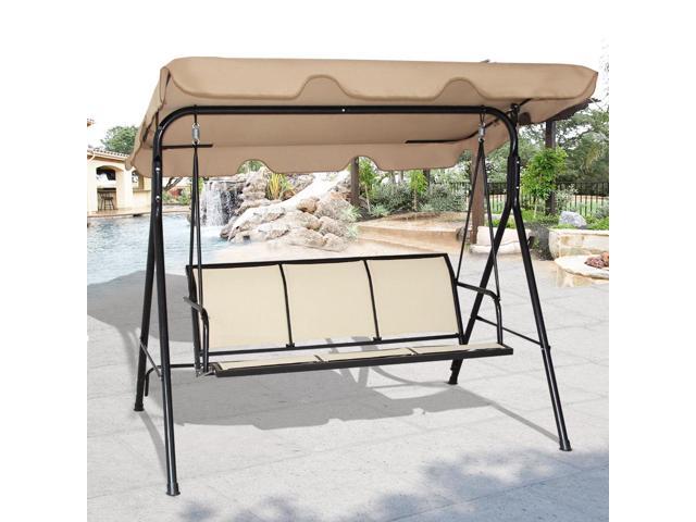 Costway 3 Person Outdoor Patio Swing Canopy Awning Yard Furniture Hammock Steel Beige