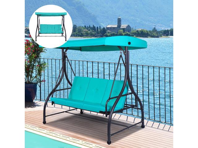 Costway Converting Outdoor Swing Canopy Hammock 3 Seats Patio Deck Furniture Turquoise