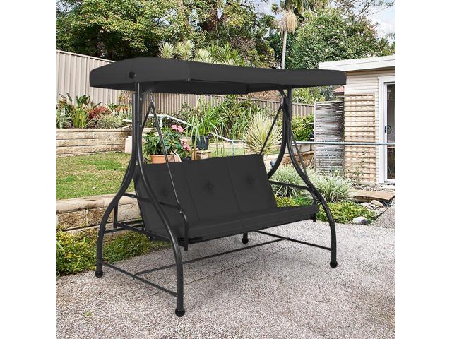 Costway Converting Outdoor Swing Canopy Hammock 3 Seats Patio Deck Furniture Black