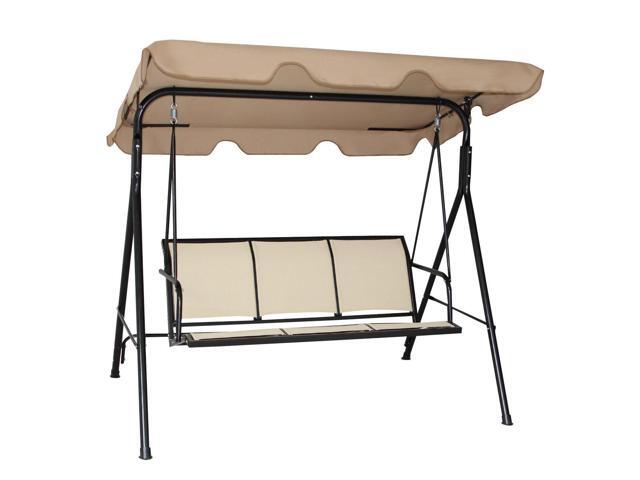 Costway 3 Person Outdoor Patio Swing Canopy Awning Yard Furniture Hammock Steel Beige