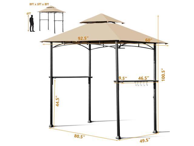 Costway 8' x 5' Outdoor Patio Barbecue Grill Gazebo w/ LED Lights 2-Tier Canopy Top Tan