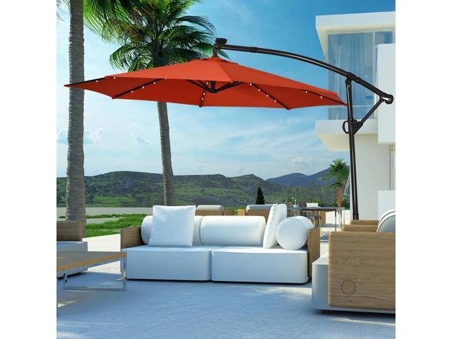Photos - Other household accessories Costway 10FT Patio Offset Umbrella Solar LED 360degrees Rotation Orange 69 