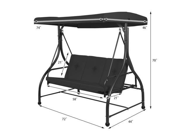 Costway Converting Outdoor Swing Canopy Hammock 3 Seats Patio Deck Furniture Black