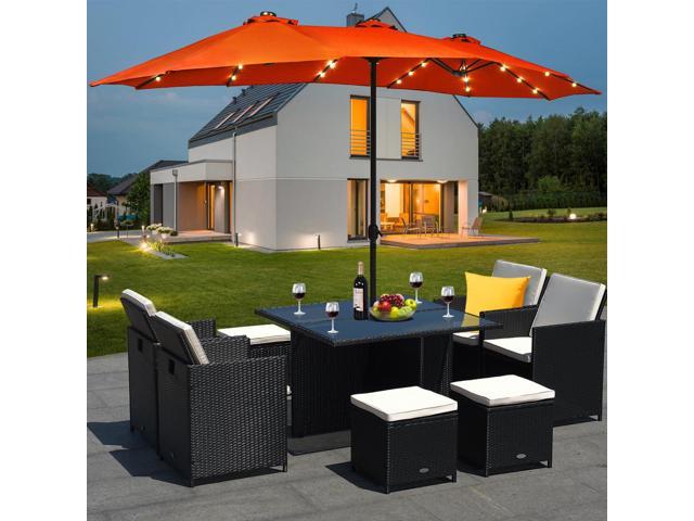 Photos - Other household accessories Costway 15Ft Patio Double-Sided Solar LED Market Umbrella Crank Base Orang 