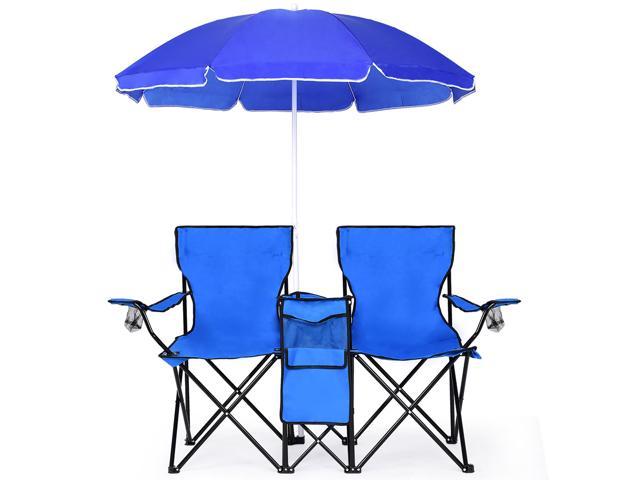 Photos - Other household accessories Costway Portable Folding Picnic Double Chair W/Umbrella Table Cooler Beach 