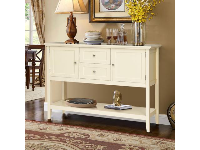 Costway Sideboard Buffet Table Wooden Console Table w/ Drawers & Cabinets Beige