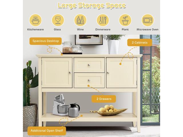Costway Sideboard Buffet Table Wooden Console Table w/ Drawers & Cabinets Beige