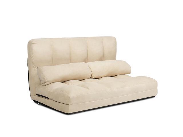 Costway Foldable Floor Sofa Bed 6-Position Adjustable Lounge Couch with 2 Pillows Beige