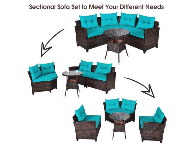 Costway 4PCS Outdoor Patio Rattan Furniture Set Cushioned Sofa Table Turquoise
