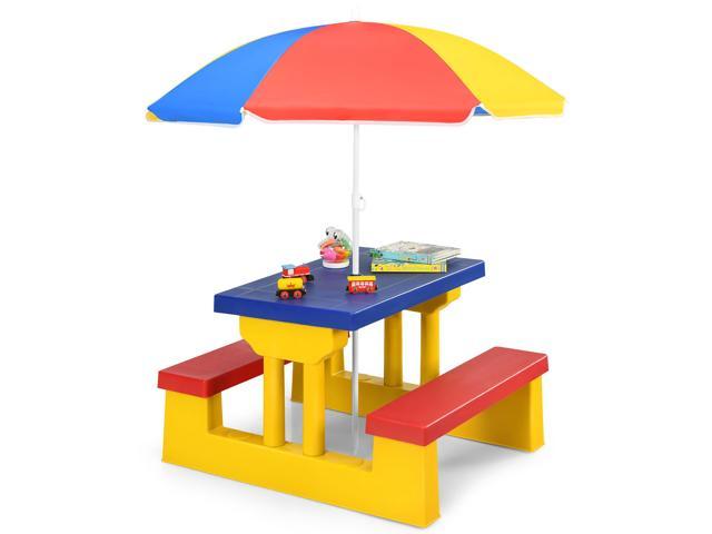 Photos - Other household accessories Costway Kids Picnic Table Set W/Removable Umbrella Indoor Outdoor Garden P 