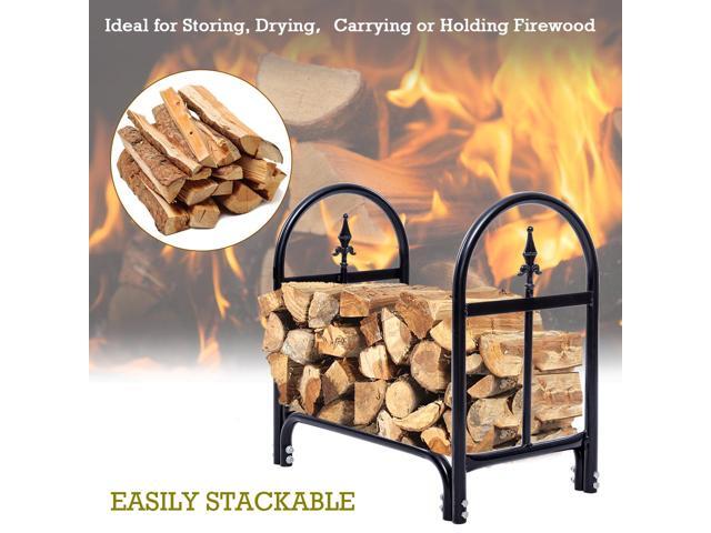 Costway 2 Feet Outdoor Heavy Duty Steel Firewood Log Rack Wood Storage Holder Black