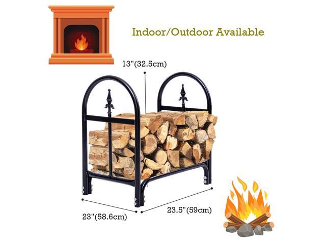Costway 2 Feet Outdoor Heavy Duty Steel Firewood Log Rack Wood Storage Holder Black