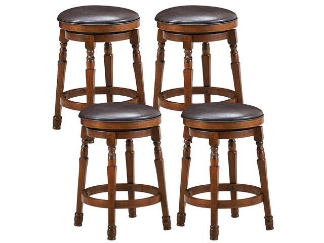 Costway Set of 4 24'' Swivel Bar Stool Leather Padded Dining Kitchen Pub Chair Backless
