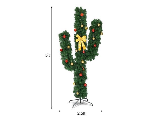 Costway 5Ft Pre-Lit Cactus Christmas Tree LED Lights Ball Ornaments