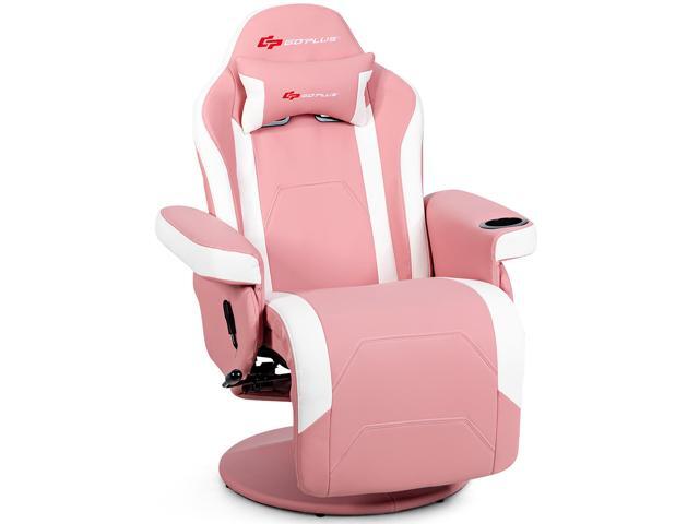 Massage Gaming Recliner Reclining Racing Chair Swivel w/Cup Holder & Pillow Pink