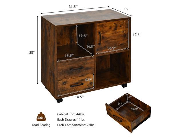 Costway File Cabinet Mobile Lateral Printer Stand with Storage Shelves Brown