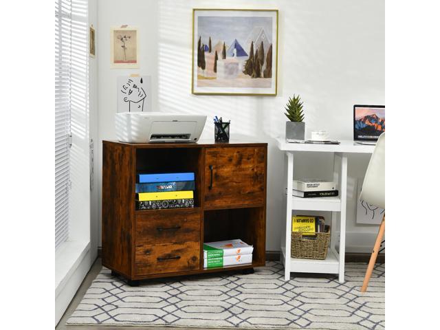 Costway File Cabinet Mobile Lateral Printer Stand with Storage Shelves Brown
