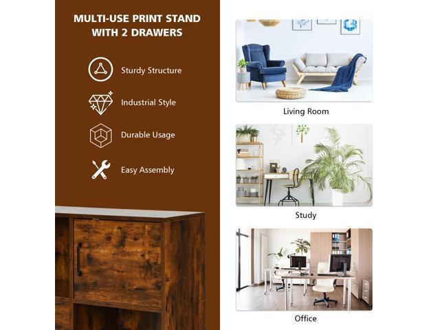 Costway File Cabinet Mobile Lateral Printer Stand with Storage Shelves Brown