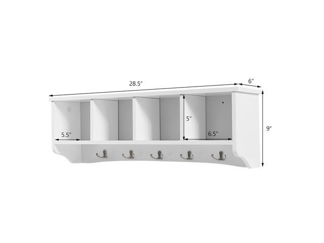 Costway Hanging Entryway Shelf Coat Rack Wall Mounted Storage Cabinets W/5 Dual Hooks White