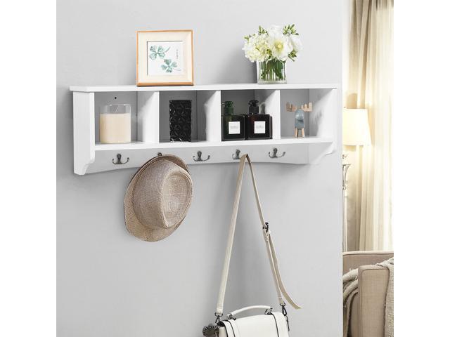 Costway Hanging Entryway Shelf Coat Rack Wall Mounted Storage Cabinets W/5 Dual Hooks White