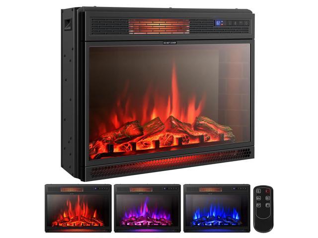 Photos - Electric Fireplace Costway 28"  Freestanding & Recessed Heater Log Flame Re 