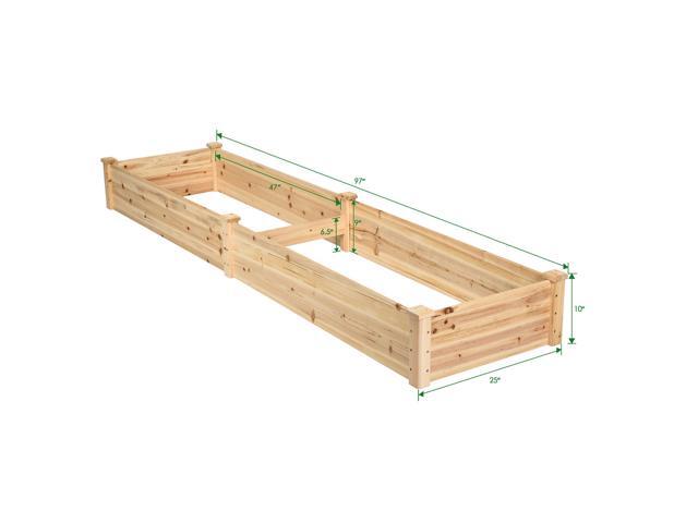 Costway Wooden Vegetable Raised Garden Bed Backyard Patio Grow Flowers Planter with 2 Planting Compartments