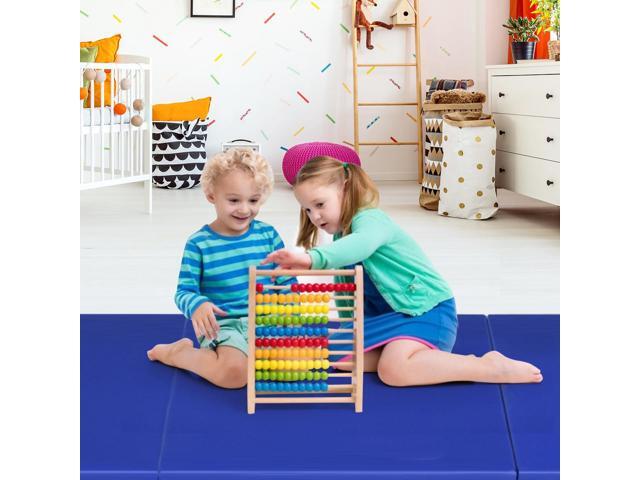 Blue Tri-Fold Gymnastics Mat 6'x2' Folding Fitness Exercise w/ Carrying Handles
