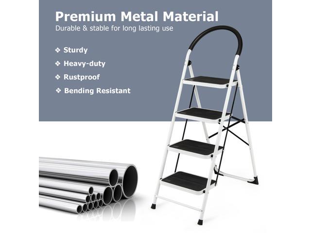 Costway 4 Step Ladder Folding Stool Heavy Duty 330Lbs Capacity Industrial Lightweight