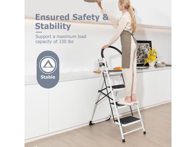Costway 4 Step Ladder Folding Stool Heavy Duty 330Lbs Capacity Industrial Lightweight