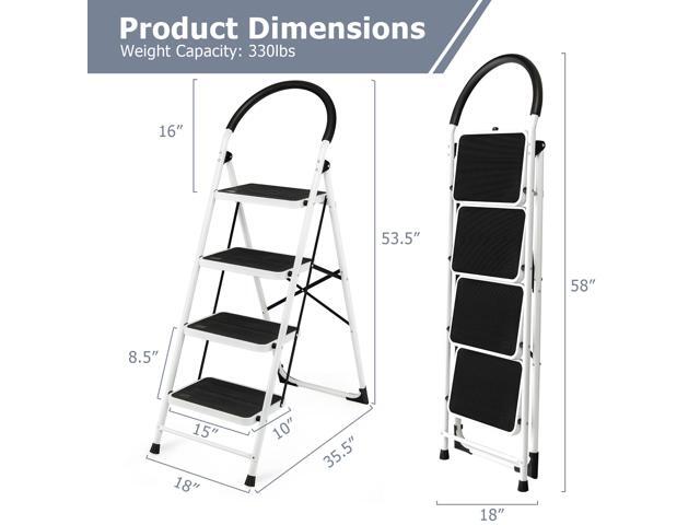 Costway 4 Step Ladder Folding Stool Heavy Duty 330Lbs Capacity Industrial Lightweight