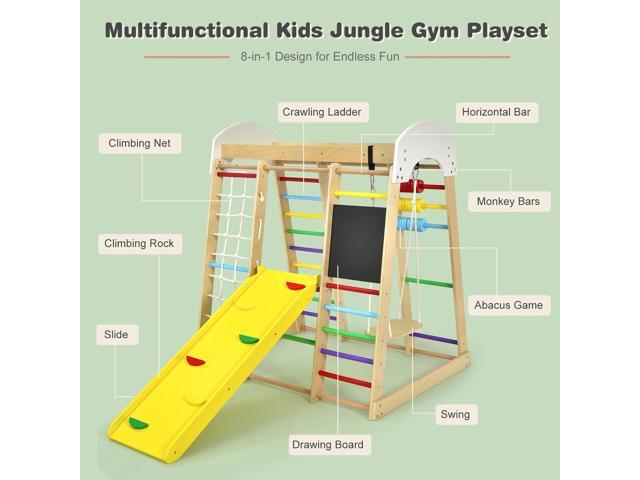 Costway Indoor Playground Climbing Gym Kids Wooden 8 in 1 Climber Playset for Children Multicolor